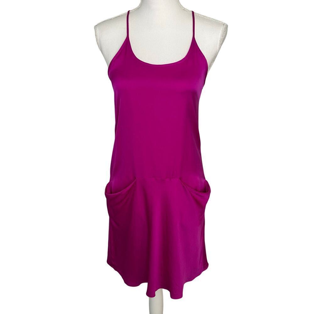 Theory women's bright pink silk Alesandra tank racerback pocket dress size 0